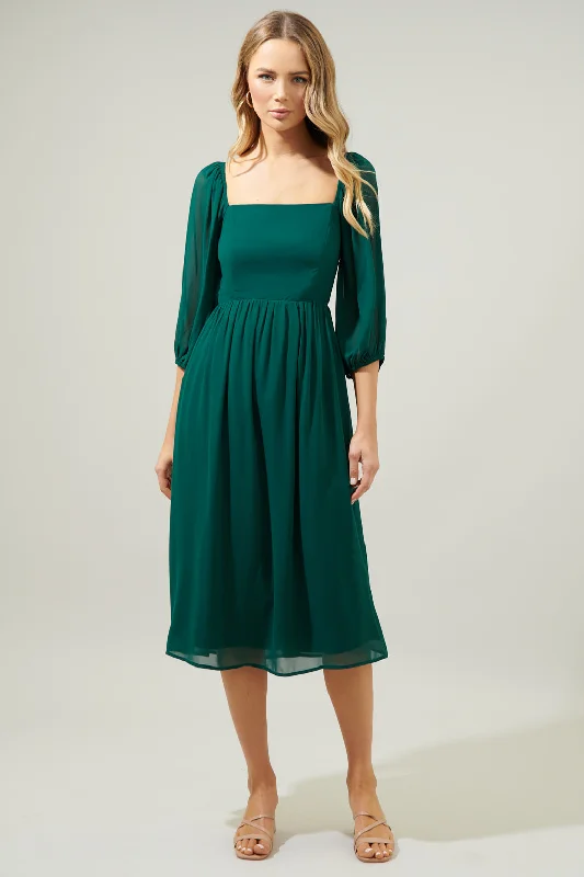 Amaretto Puff Sleeve Midi Dress