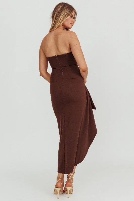 Cha Cha Strapless Thigh Split Dress Chocolate