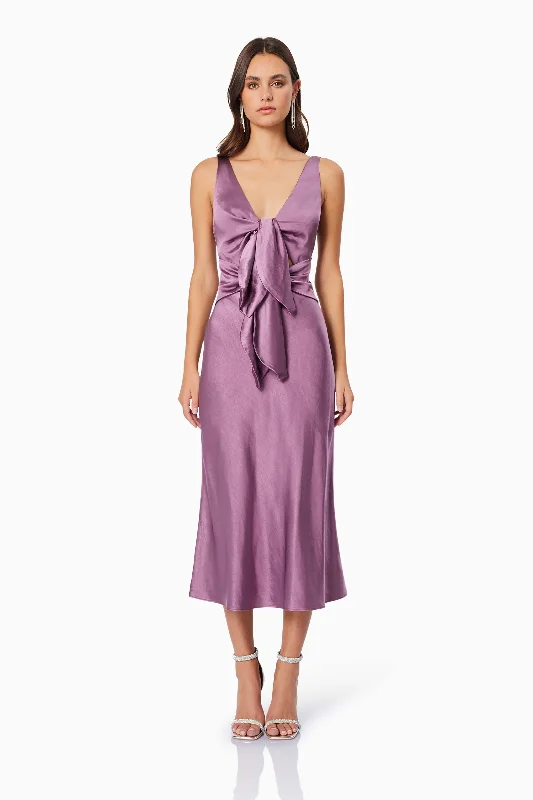 Faith Front Tie Midi Dress In Purple