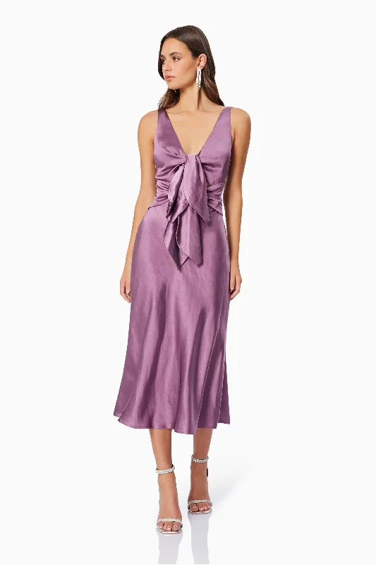 Faith Front Tie Midi Dress In Purple