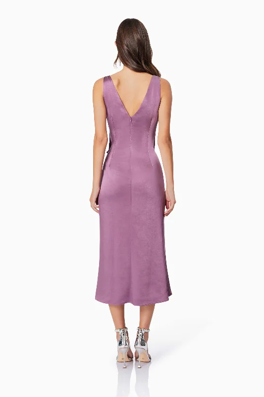 Faith Front Tie Midi Dress In Purple