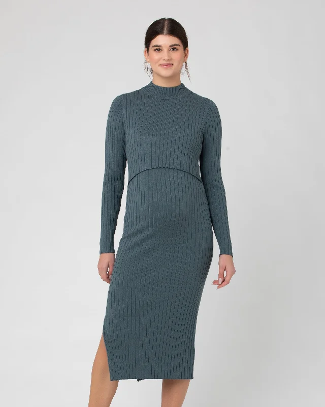 Nella Rib Nursing Knit Dress  Teal