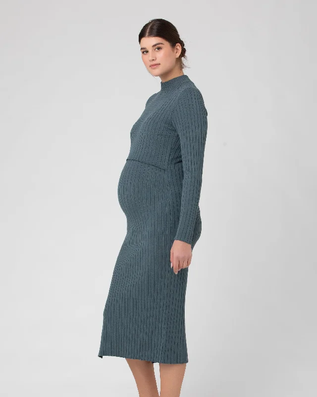 Nella Rib Nursing Knit Dress  Teal