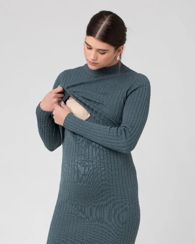 Nella Rib Nursing Knit Dress  Teal