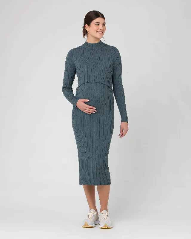 Nella Rib Nursing Knit Dress  Teal