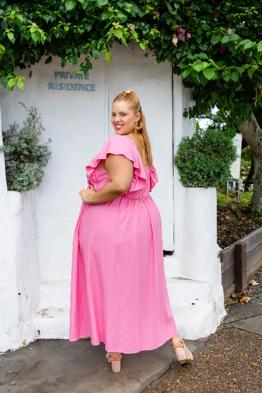 Tanya Linen Blend Midi Dress in Pink