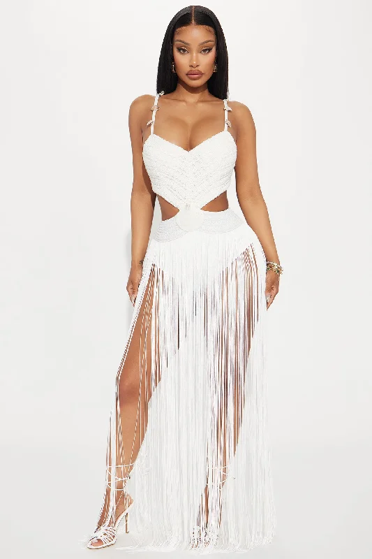 Alana Fringe Maxi Dress - White