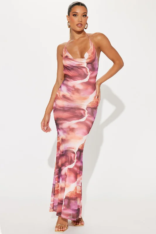 Bali Sunsets Mesh Maxi Dress - Pink/combo