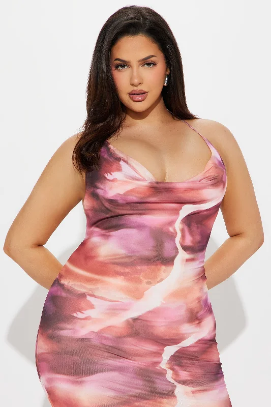 Bali Sunsets Mesh Maxi Dress - Pink/combo