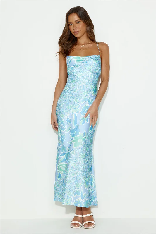 Besties Now Satin Maxi Dress Blue