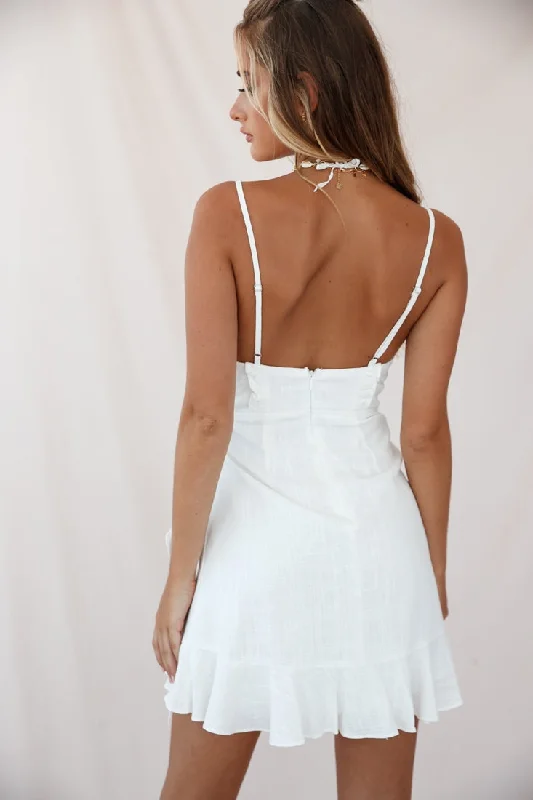 Come Hither Wrap Front Lace-Up Bust Dress White