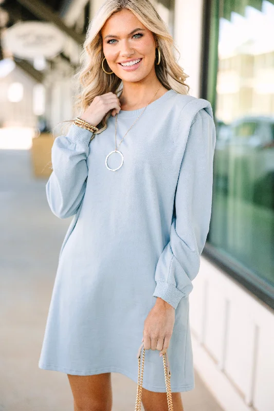 Do What You Love Light Blue Padded Shoulder Dress