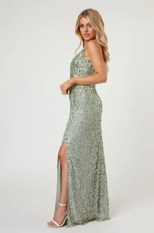 Gloria Sage Green Beaded Maxi Dress