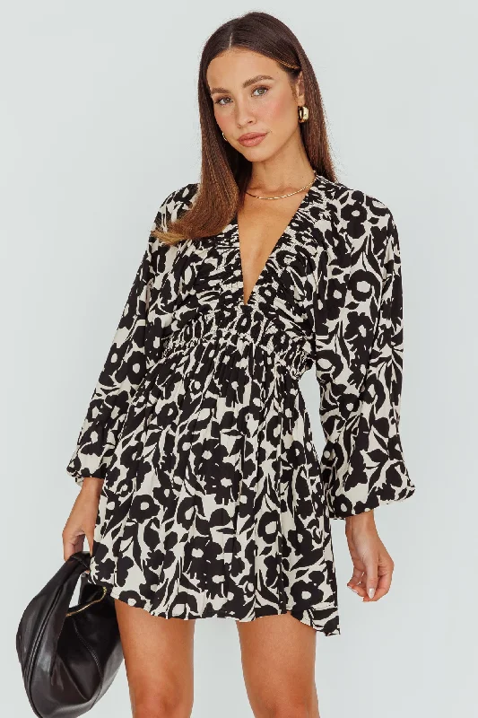 Going Your Way Long Sleeve Mini Dress Floral Black