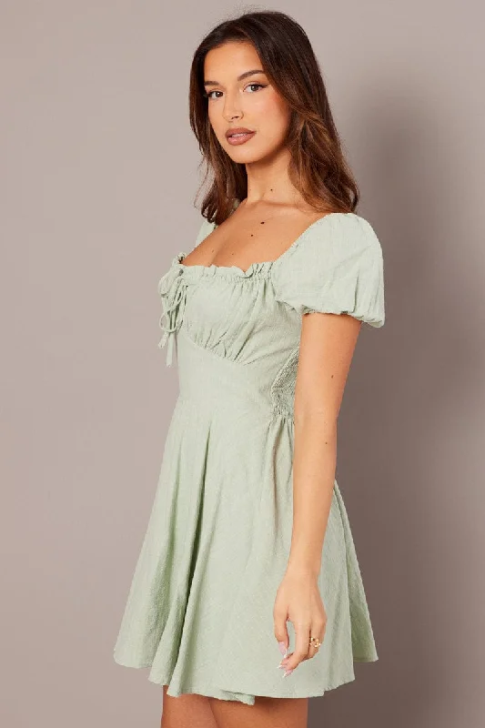 Green Fit And Flare Dress Mini