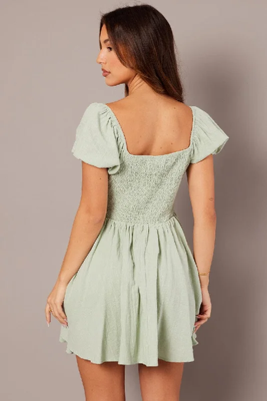 Green Fit And Flare Dress Mini