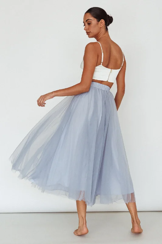 Jasmine Organza Mesh Elasticated Waist Midi Skirt Blue