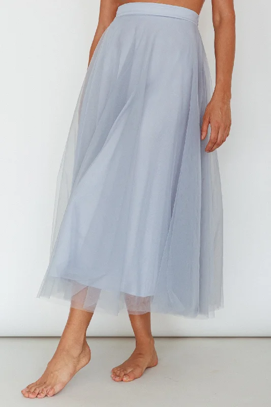 Jasmine Organza Mesh Elasticated Waist Midi Skirt Blue