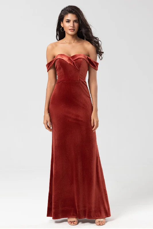 Off The Shoulder Terracotta Long Bridesmaid Dress