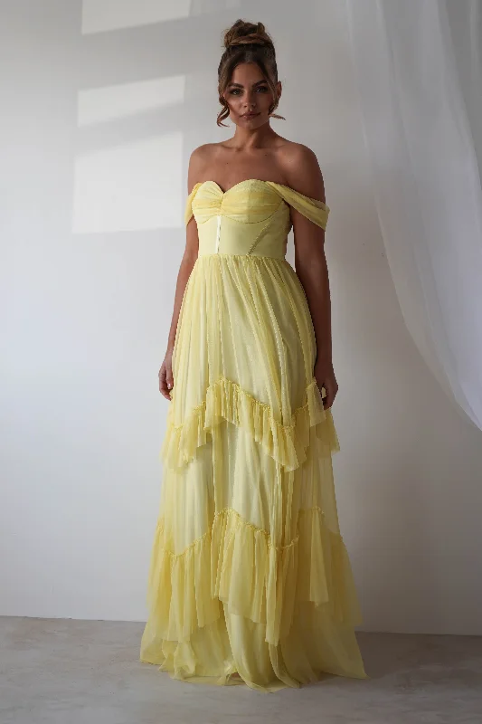 Palama Shimmer Tulle Maxi Dress | Yellow