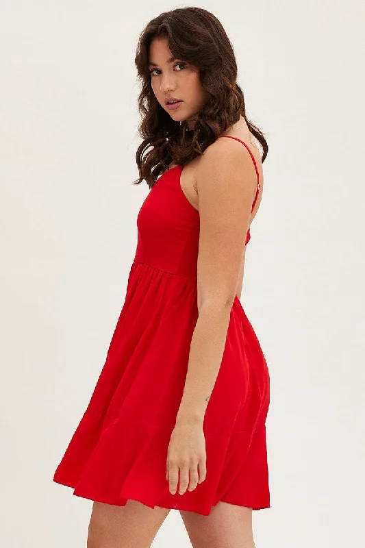 Red Chiffon Skater Dress