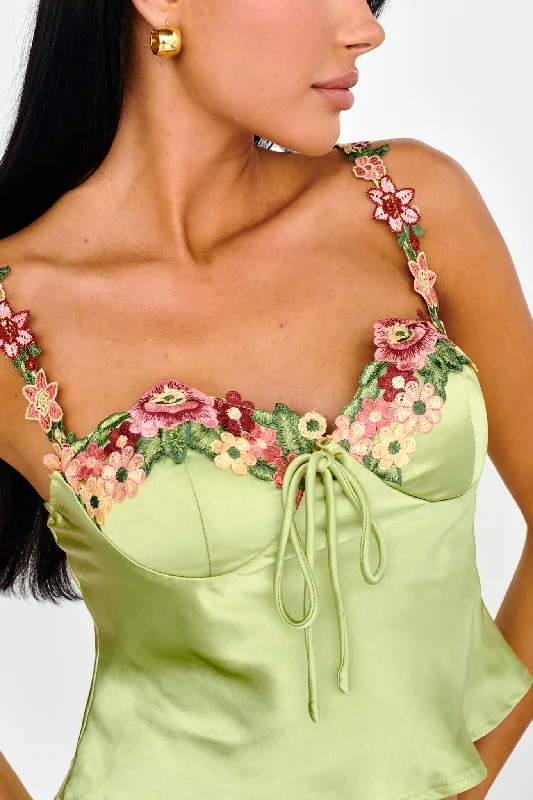 Rose Garden Floral Applique Cami Top Lime