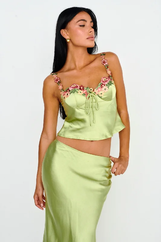 Rose Garden Floral Applique Cami Top Lime