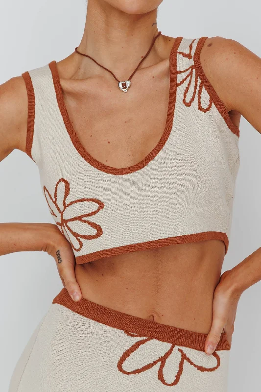 Sunland Knit Crop Top Flower Oat Mocha