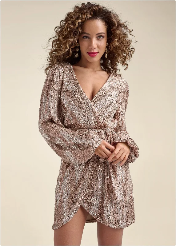 Belted sequin wrap dress - Silver & Gold