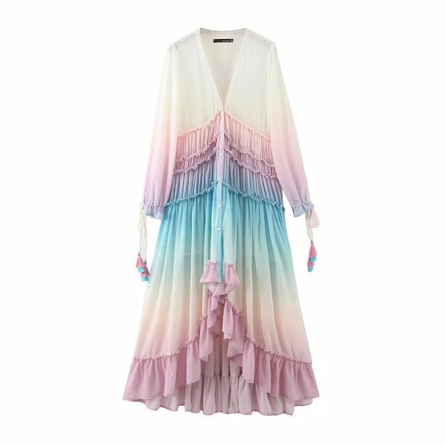 Amy Fashion - Bohemian Printing Gradient Elegant Maxi Dress