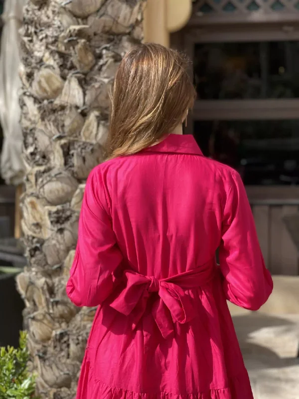 Cherry Pink Cotton Lace & Bow Dress