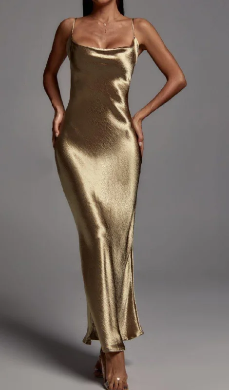 GOLD STRAPPY METALLIC MAXI DRESS