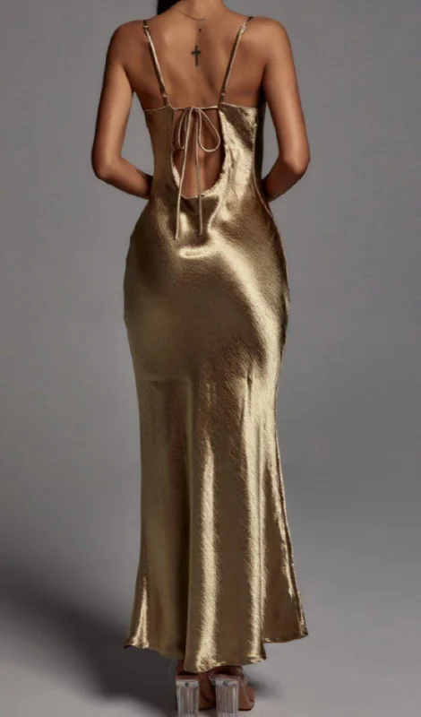 GOLD STRAPPY METALLIC MAXI DRESS