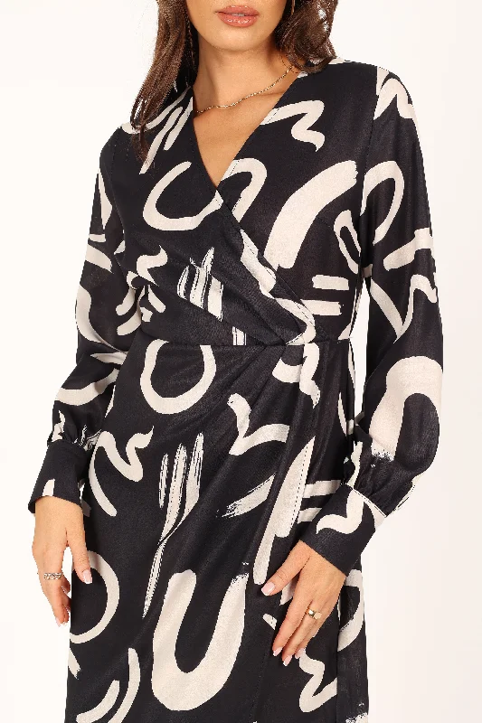 Helen Long Sleeve Maxi Dress - Black White