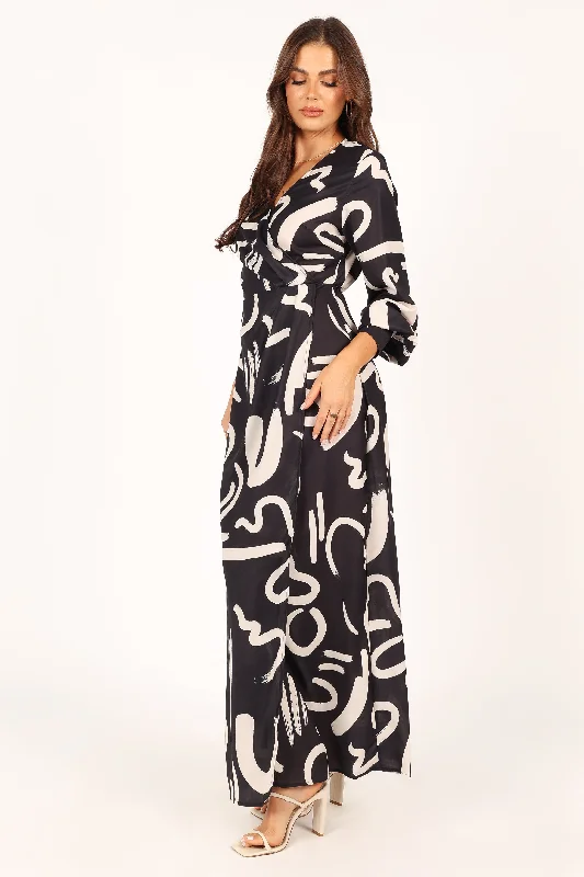 Helen Long Sleeve Maxi Dress - Black White