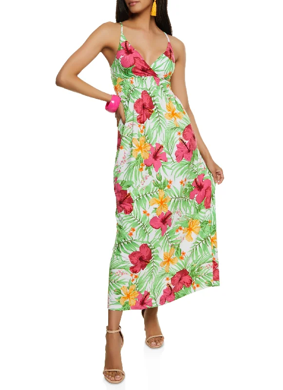 Tropical Print Smocked Waist Sundress