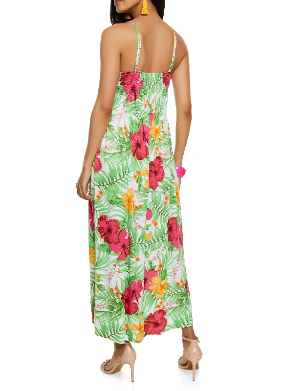 Tropical Print Smocked Waist Sundress