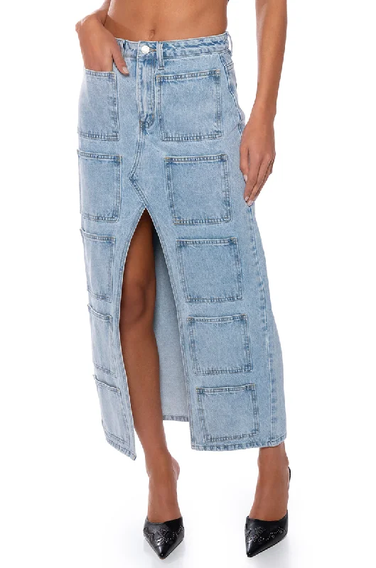 ANGELICA DENIM MIDI OPEN SLIT SKIRT