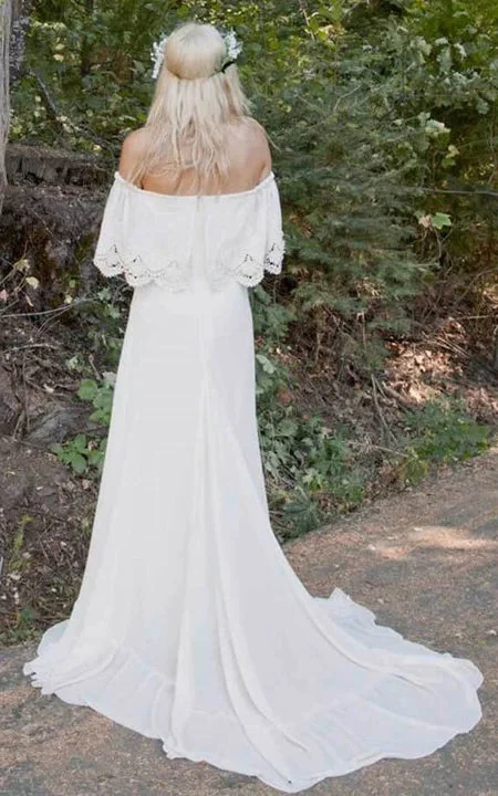 Boho Off-the-shoulder Lace Country Chiffon Casual Wedding Dress