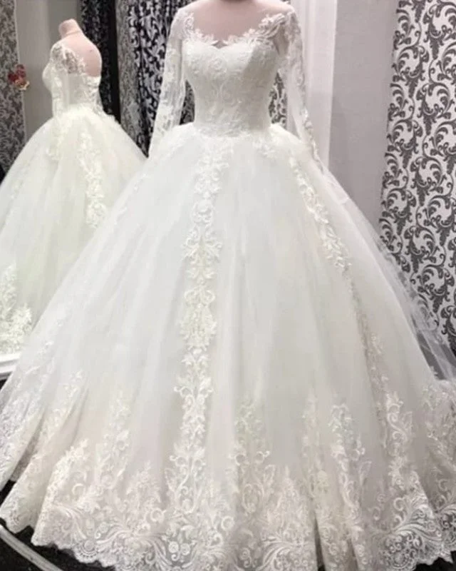 Lace Embroidery Ball Gown Wedding Dress Long Sleeves