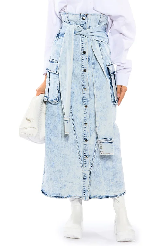 NEXT UP BLEACHED DENIM MAXI SKIRT