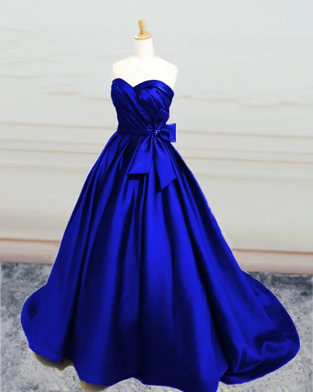 Ruched Sweetheart Satin Ball Gown Dresses With Bow