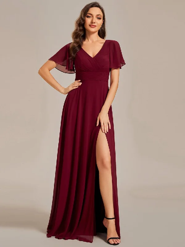 Unmissable Offers Await!Back See-Through Swing Collar Applique Ruffles Sleeve A-Line Evening Dress