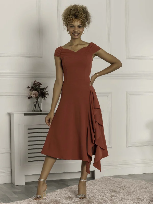 One Day Only – Huge Savings!Desiree Frill Fit & Flare Dress, Rusty Red