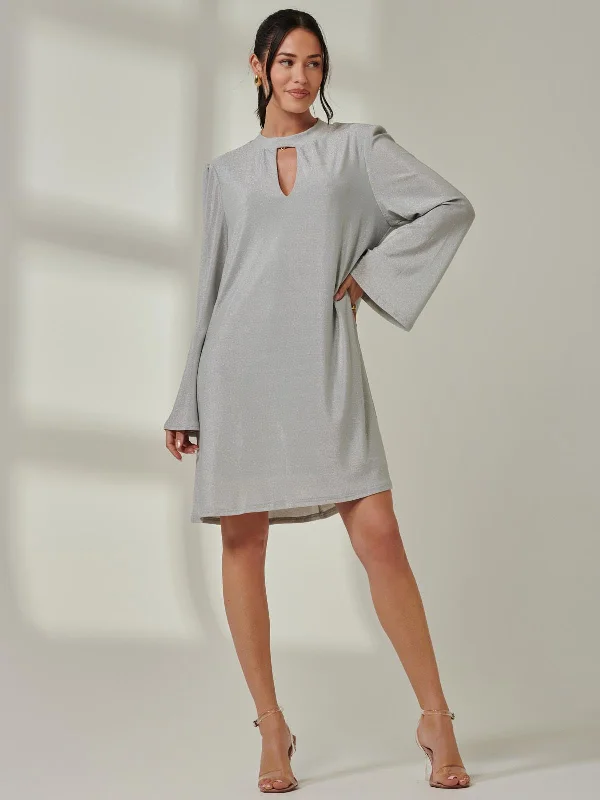 Limited Deals, Unlimited Savings!Metallic Keyhole Detail Tunic Dress, Silver