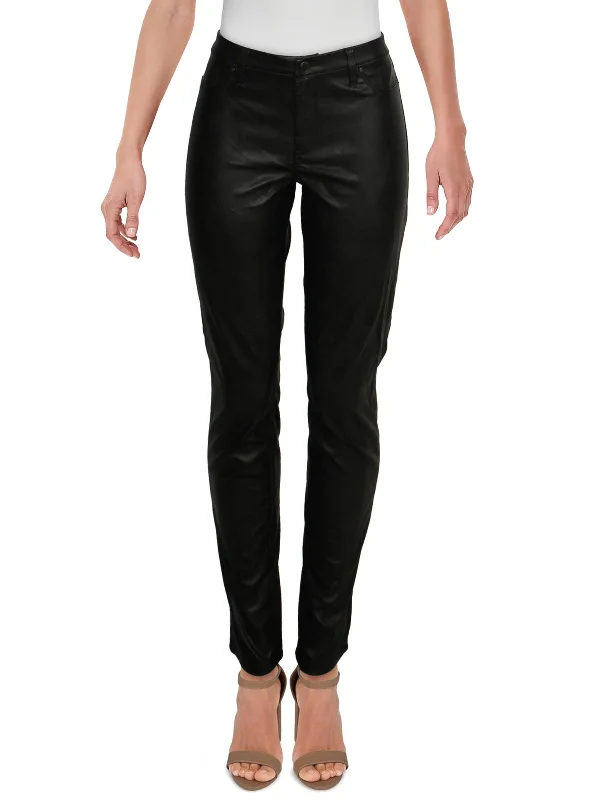 Limited Time Offer!Womens Mid-Rise Crackle Skinny Pants