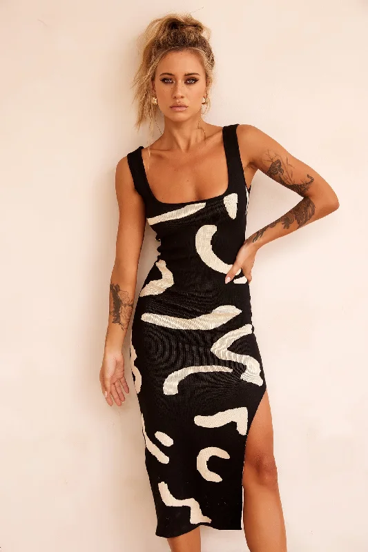 Limited Deals, Unlimited Savings!Attached Knit Midi Dress - Black