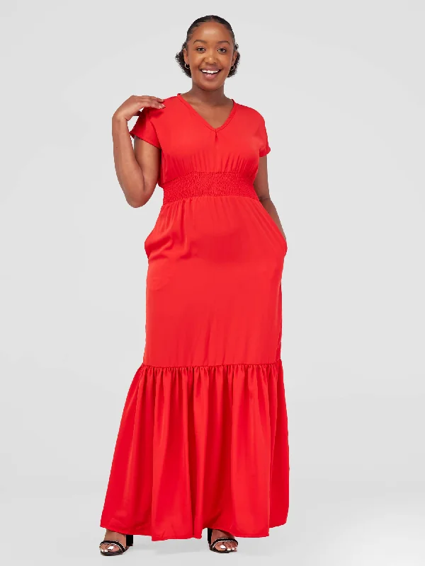 Score Big Savings Today!Zamaya Stitches Maxi Dress - Red
