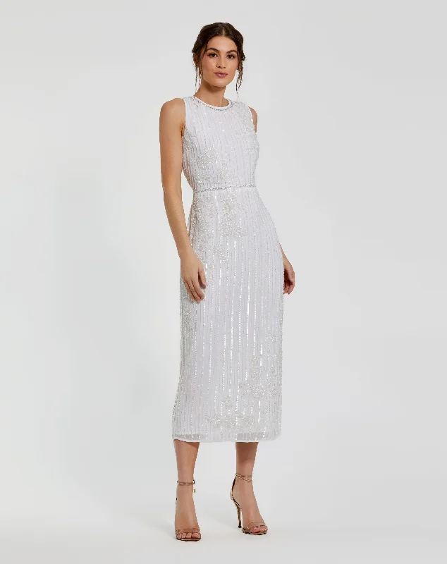 Flash Sale – Act Fast!Striped Floral Embellished Sleeveless Midi Dress