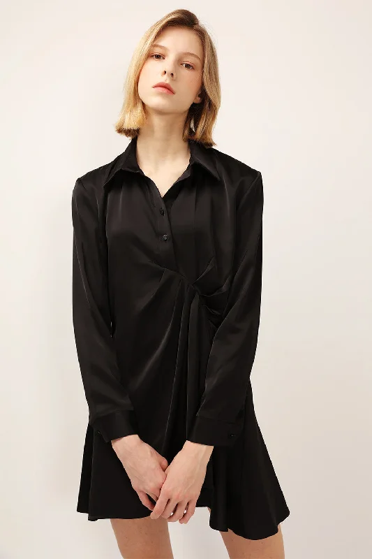 Savings You Can’t Ignore!Cadence Satin Ruched Shirt Dress